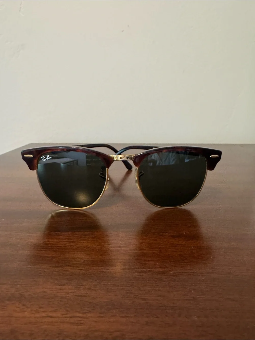 Ray-Ban Clubmaster Sunglasses - Gold Tortoise w/ Dark Green/Black Lenses -Unisex